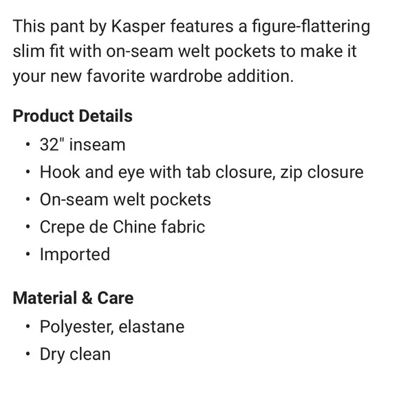 Kasper Crepe Slim Cut Pants. Charcoal. Size 10 NWT - Picture 3 of 3